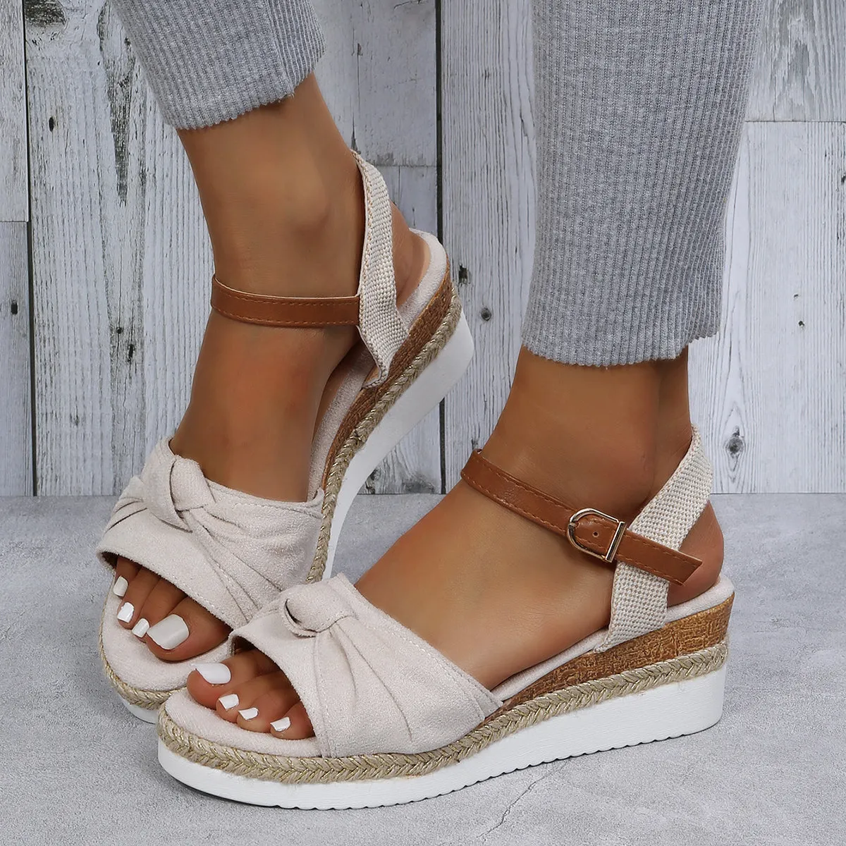 Weekend sale Espadrille Bowknot Platform Slingback Wedges Efficient Cork Sandals