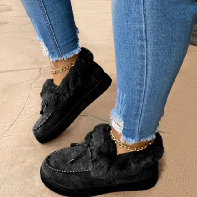 Women Snow Fur Platform Faux Slip-On Loafer Boots