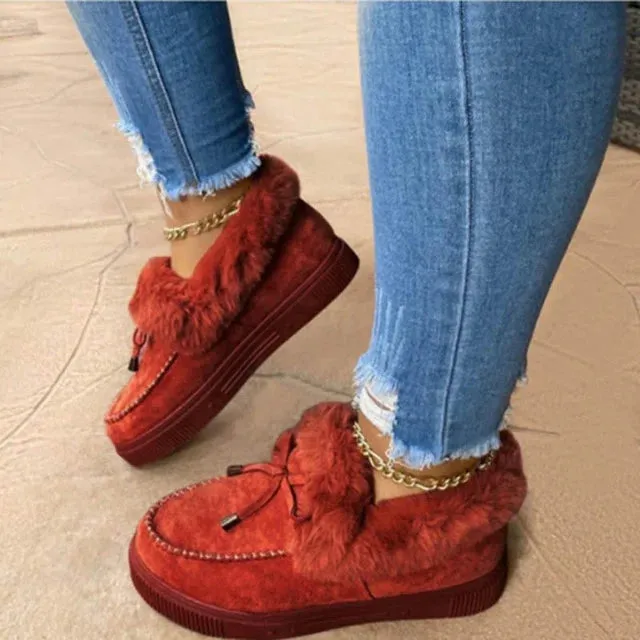 Women Snow Fur Platform Faux Slip-On Loafer Boots