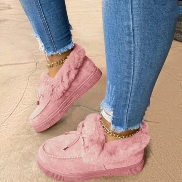 Women Snow Fur Platform Faux Slip-On Loafer Boots