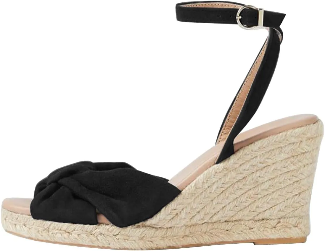 Women Trendy Peep Toe Ankle Strap Buckle Espadrille Sandals Wedge High Heel Summer Vacation Daily Wear Casual Shoes Size 4-16 US