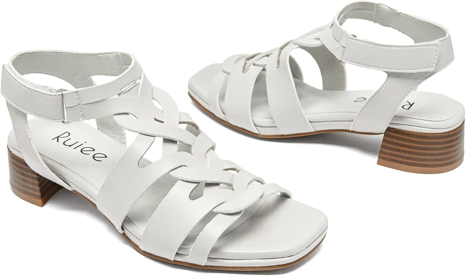 Women's Chunky Heeled Sandals - Block Low Heels Summer Ankle Strappy Square Open Toe Dressy Wedding Sandals for Women.