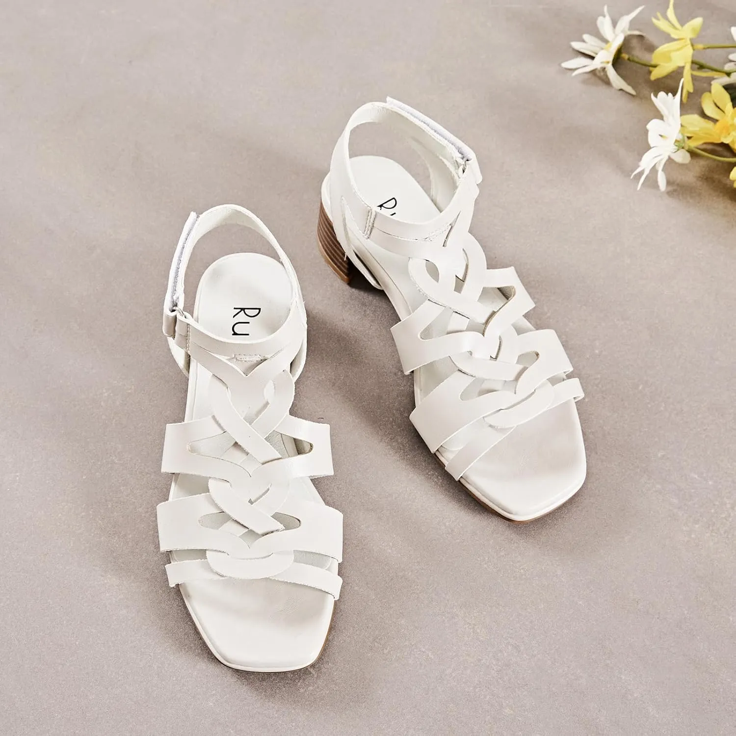 Women's Chunky Heeled Sandals - Block Low Heels Summer Ankle Strappy Square Open Toe Dressy Wedding Sandals for Women.