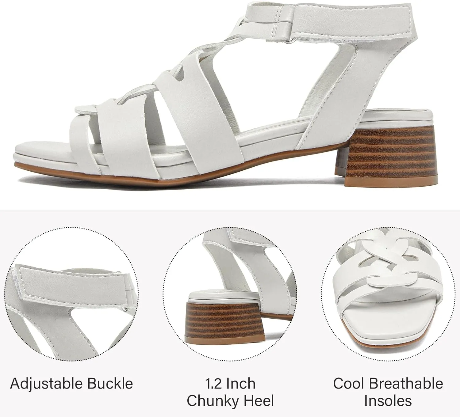 Women's Chunky Heeled Sandals - Block Low Heels Summer Ankle Strappy Square Open Toe Dressy Wedding Sandals for Women.