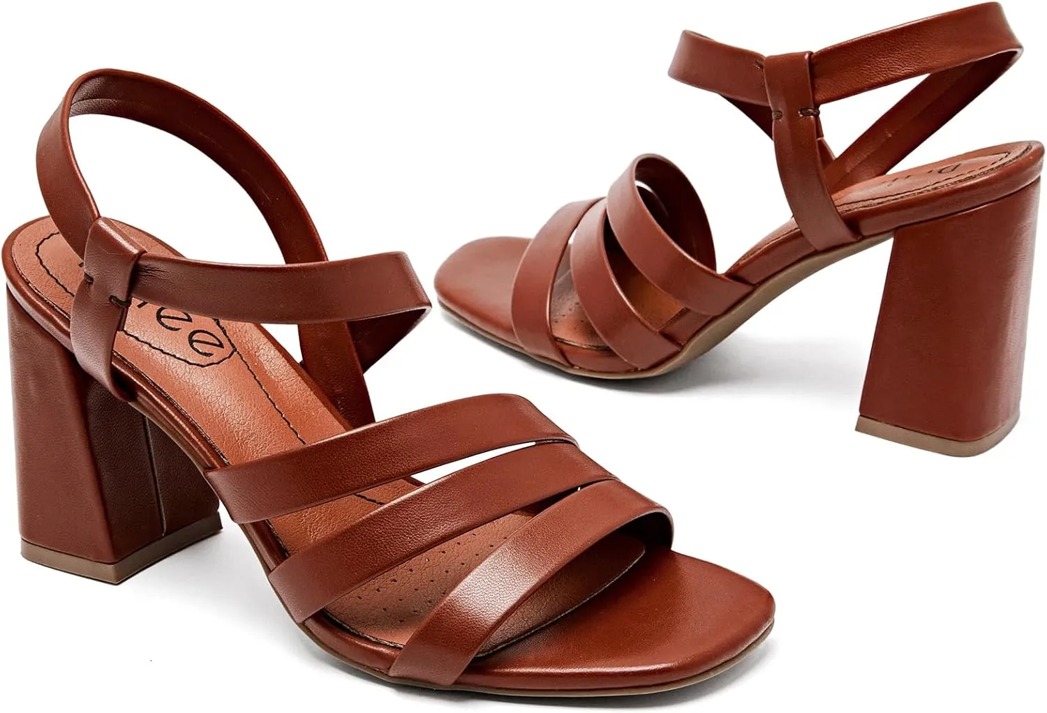 Women's Chunky Heeled Sandals - Square Open Toe Ankle Strappy Dressy Pump Heels Wedding Party Shoes for Women.