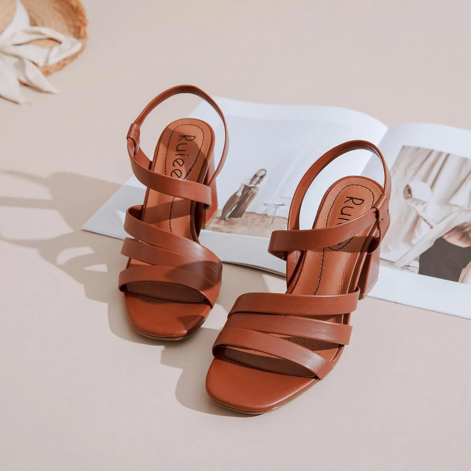 Women's Chunky Heeled Sandals - Square Open Toe Ankle Strappy Dressy Pump Heels Wedding Party Shoes for Women.