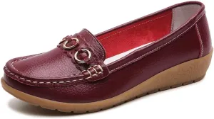 Women's Leather Wedge Moccasins Pumps Boat Shoes Casual Cushion Driving Slip-Ons