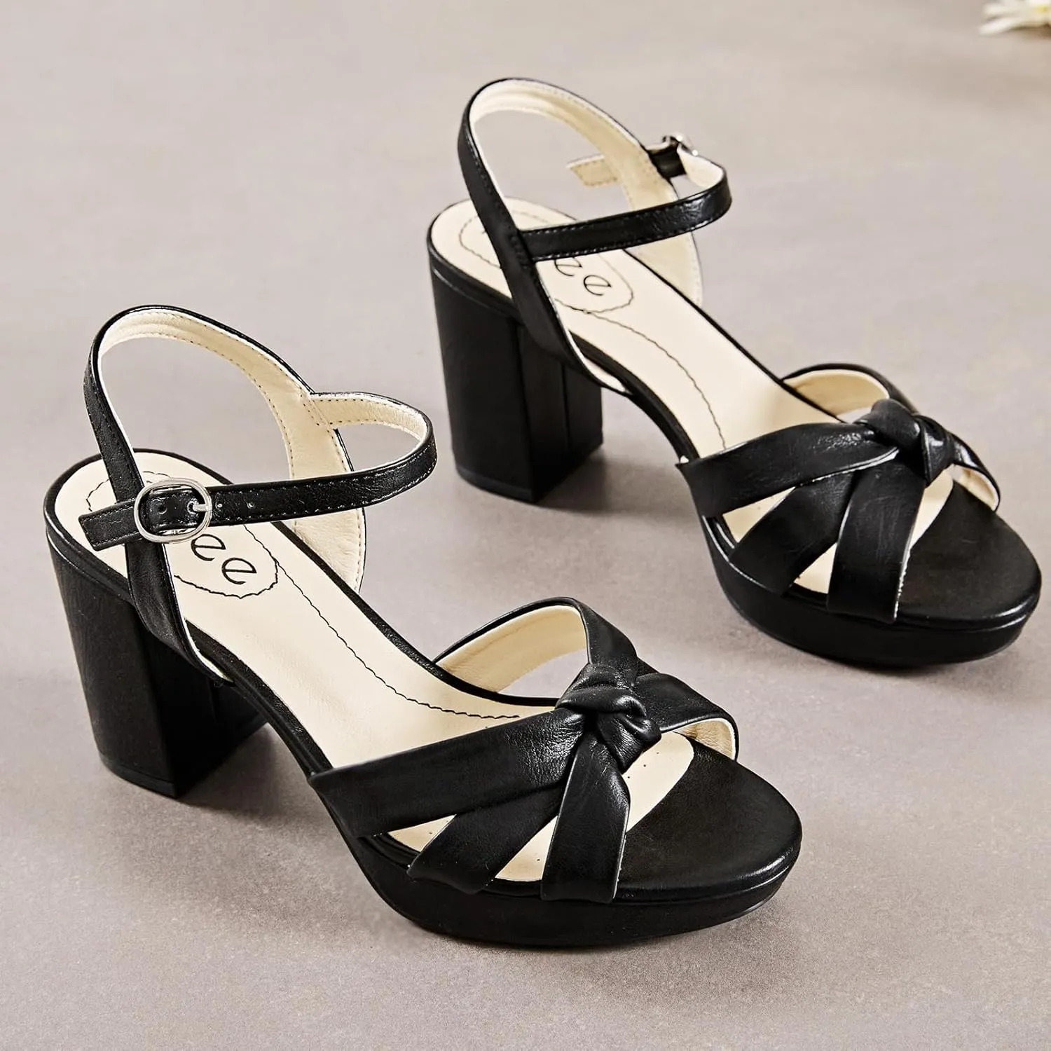 Women's Platform Chunky Heeled Sandals - Ankle Strap Open Toe Dressy Shoes Wedding Bridal Pump Heel Sandals for Women.