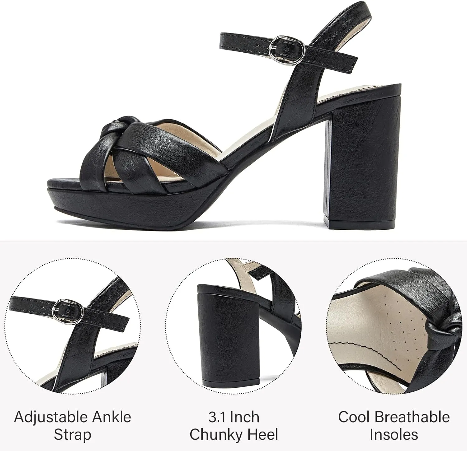 Women's Platform Chunky Heeled Sandals - Ankle Strap Open Toe Dressy Shoes Wedding Bridal Pump Heel Sandals for Women.