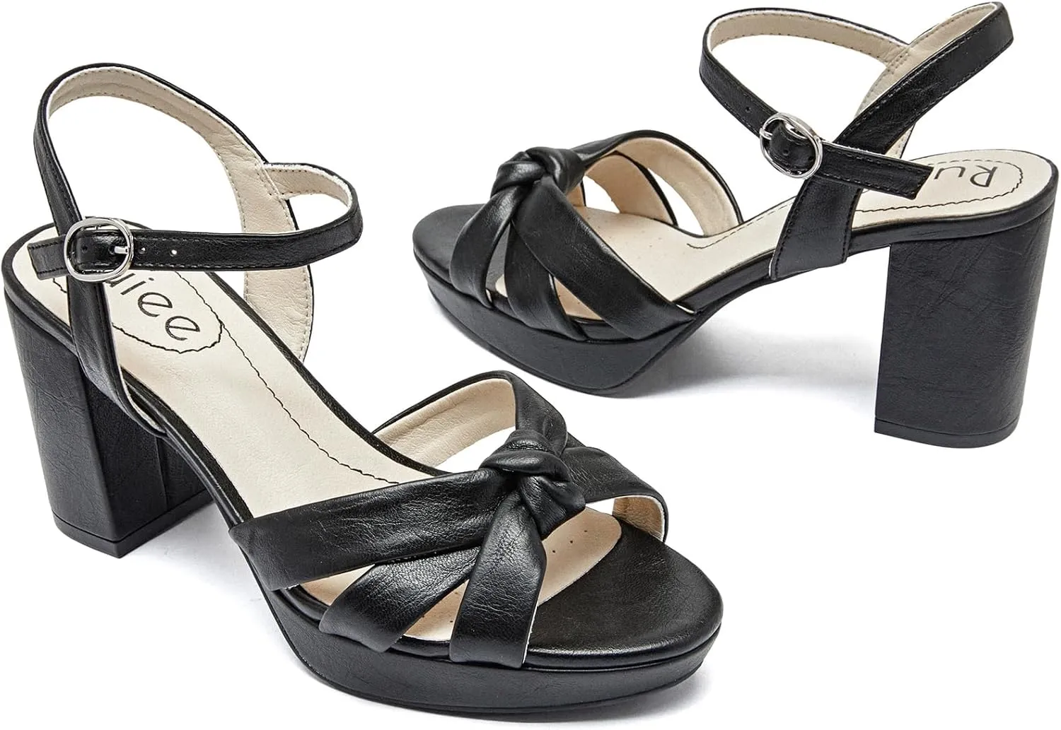 Women's Platform Chunky Heeled Sandals - Ankle Strap Open Toe Dressy Shoes Wedding Bridal Pump Heel Sandals for Women.