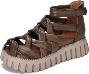 Women'S platform Leather Braided high top Roman Sandals with back Zipper Retro Closed Toe chunky Heel lug sole non slip hollow out Y2K Gladiator Sandals Casual Walking Work Sandals