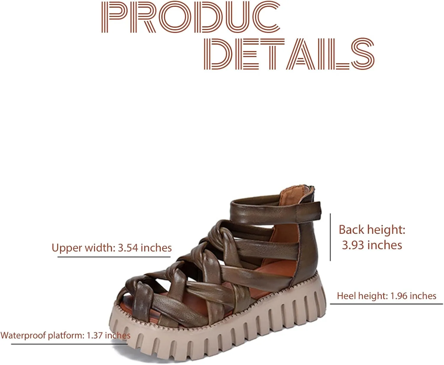 Women'S platform Leather Braided high top Roman Sandals with back Zipper Retro Closed Toe chunky Heel lug sole non slip hollow out Y2K Gladiator Sandals Casual Walking Work Sandals