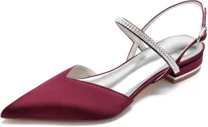 Womens Slingback Flats Shoes for Wedding Bride Comfortable Bridal Shoes,Wine red,5