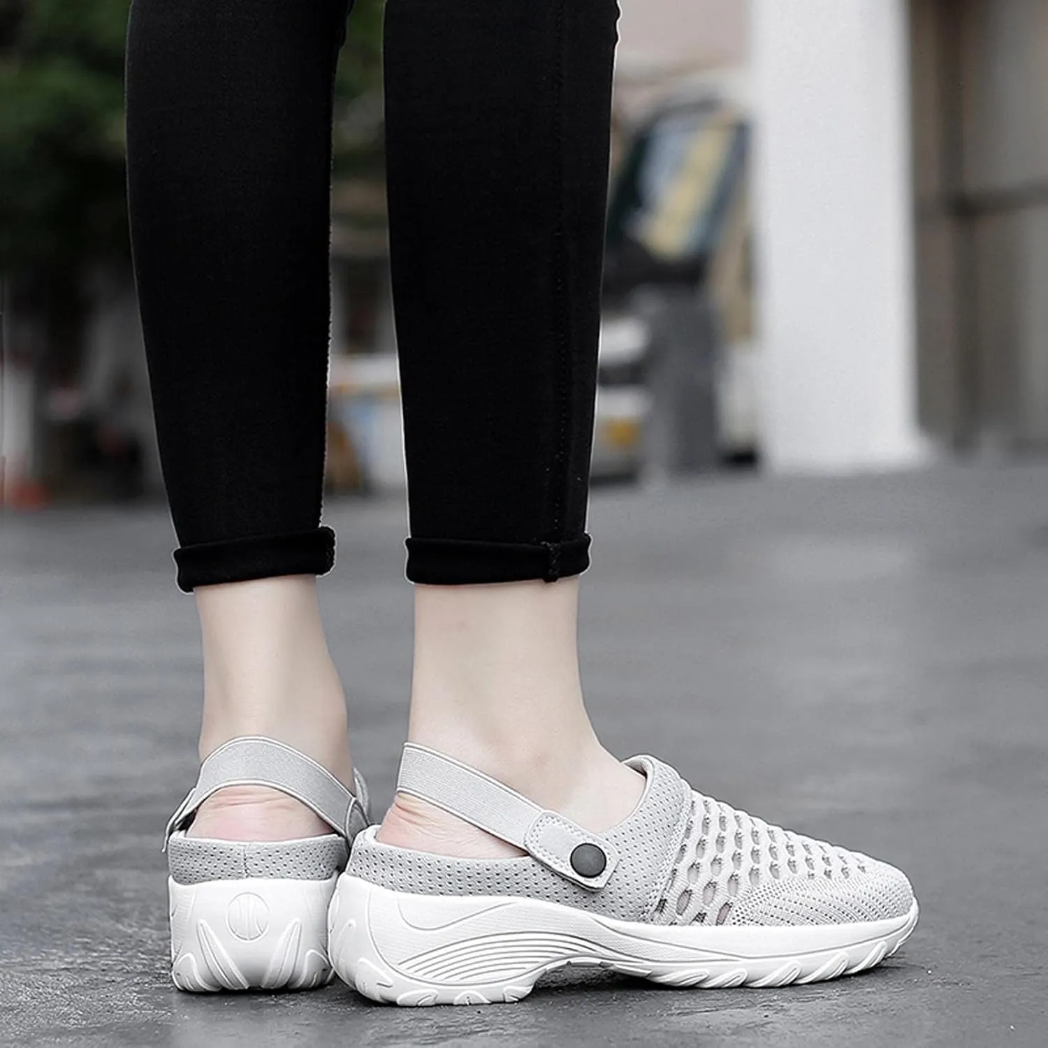 Womens Slip-on Walking Shoes,Orthopedic Diabetic Knit Mesh Breathable Casual Shoes with Arch Support Summer Outdoor Non-Slip Platform Sneakers Sandals
