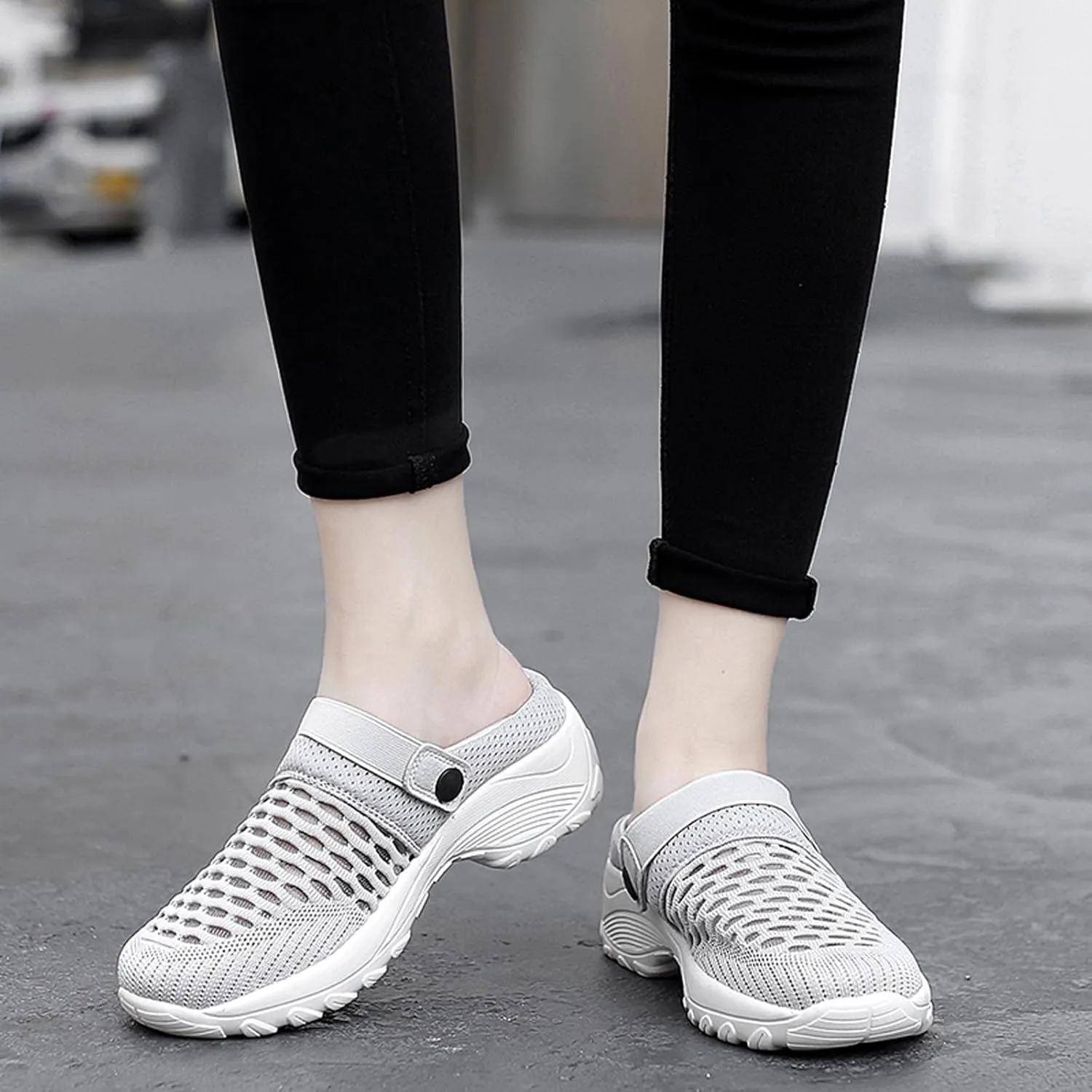 Womens Slip-on Walking Shoes,Orthopedic Diabetic Knit Mesh Breathable Casual Shoes with Arch Support Summer Outdoor Non-Slip Platform Sneakers Sandals