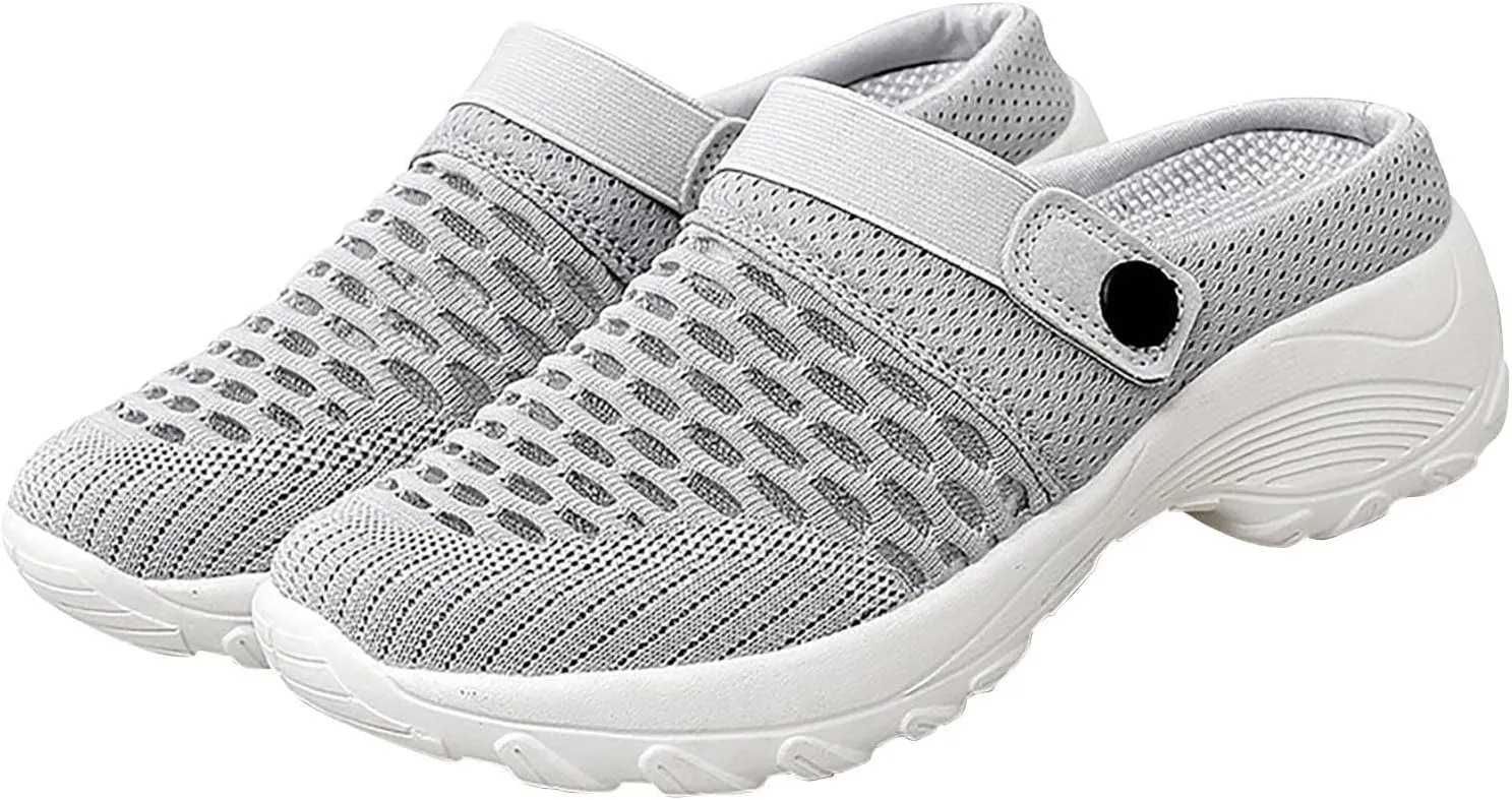 Womens Slip-on Walking Shoes,Orthopedic Diabetic Knit Mesh Breathable Casual Shoes with Arch Support Summer Outdoor Non-Slip Platform Sneakers Sandals