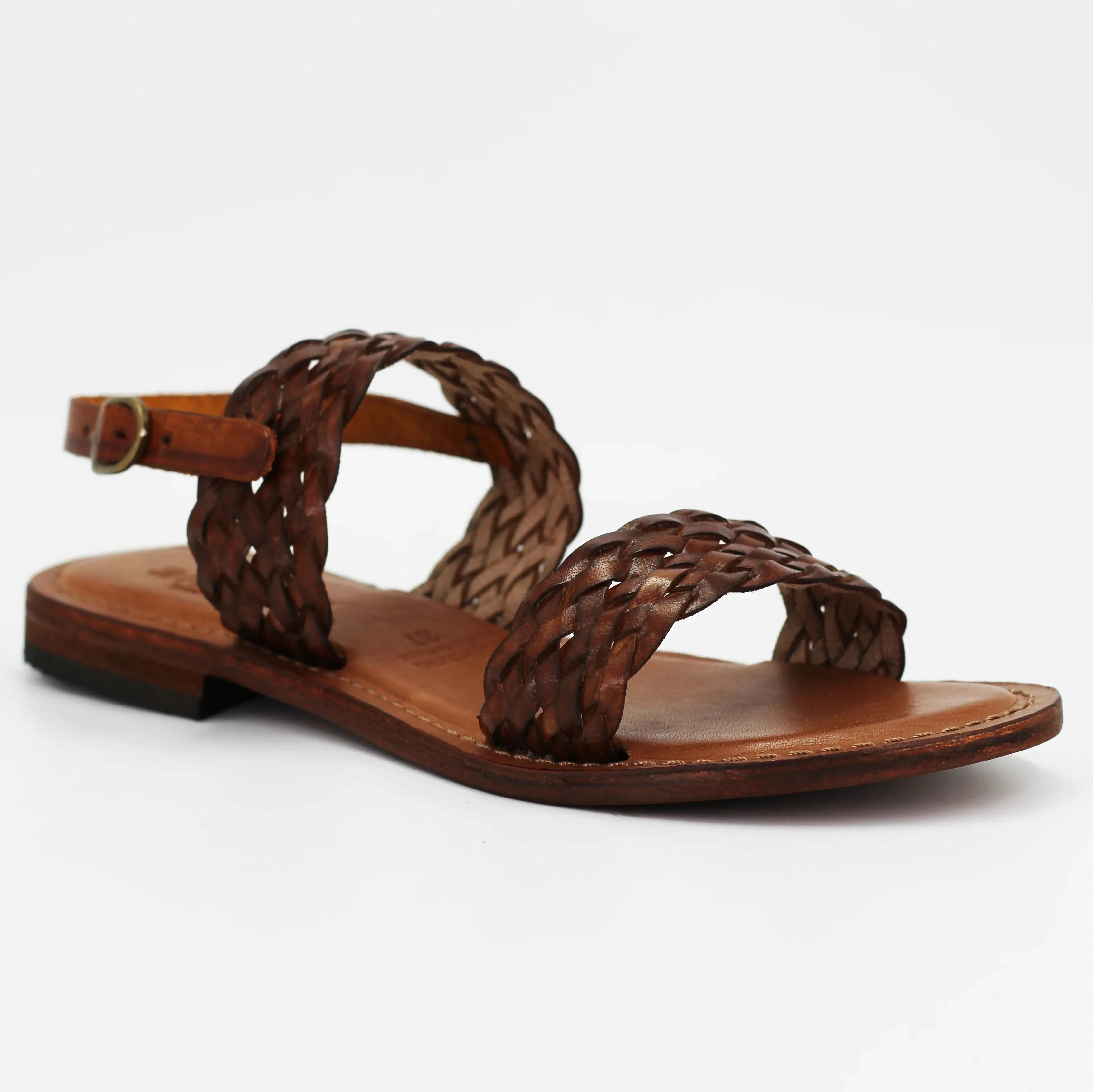 Women's woven sandal in calf leather cuoio (1040)