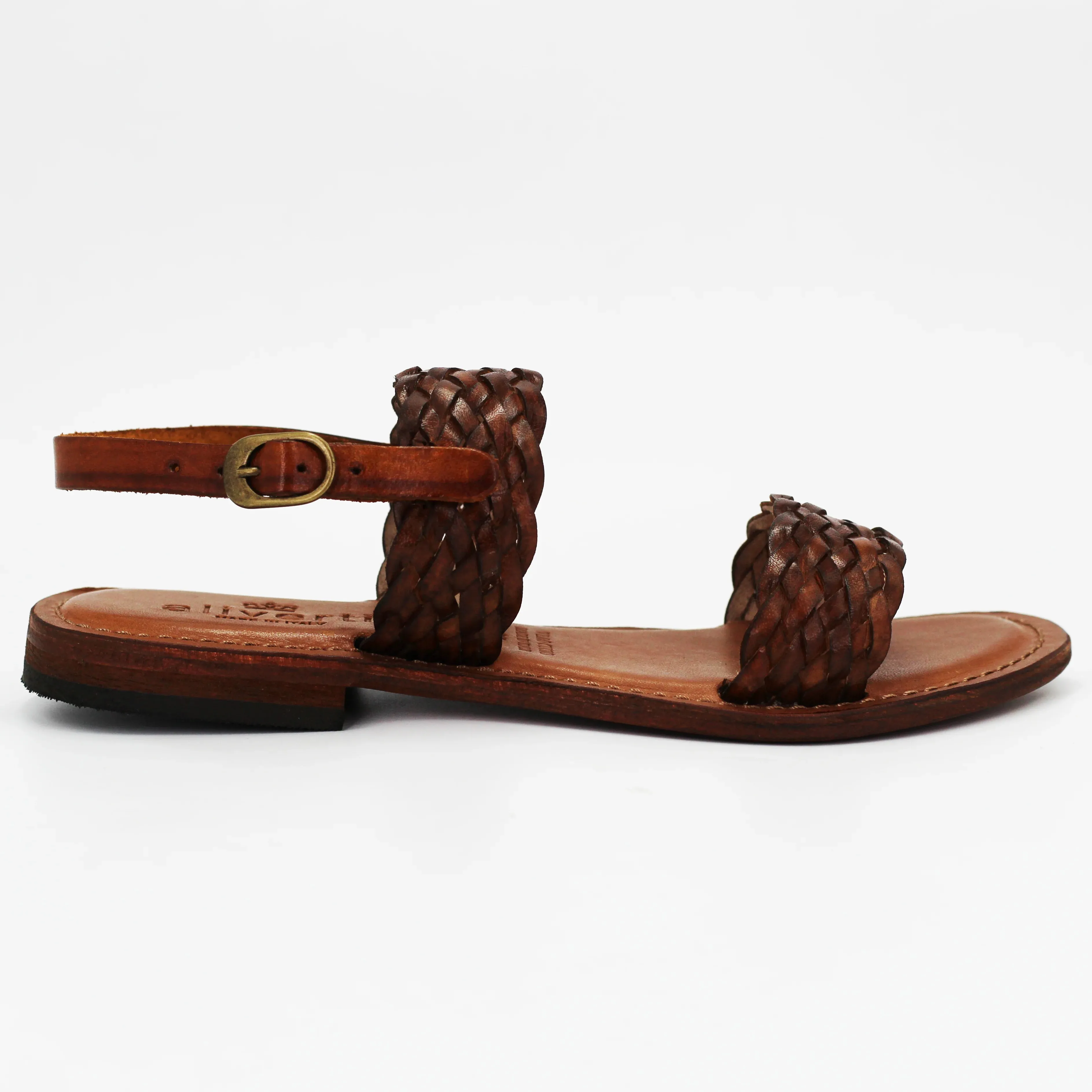 Women's woven sandal in calf leather cuoio (1040)