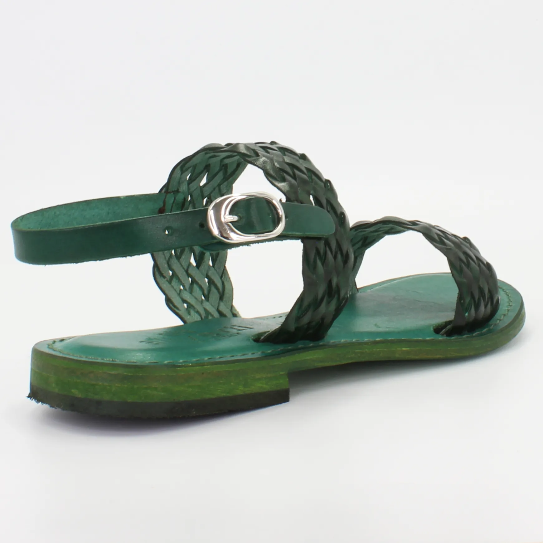 Women's woven sling-back sandal in calf leather verde (1040)