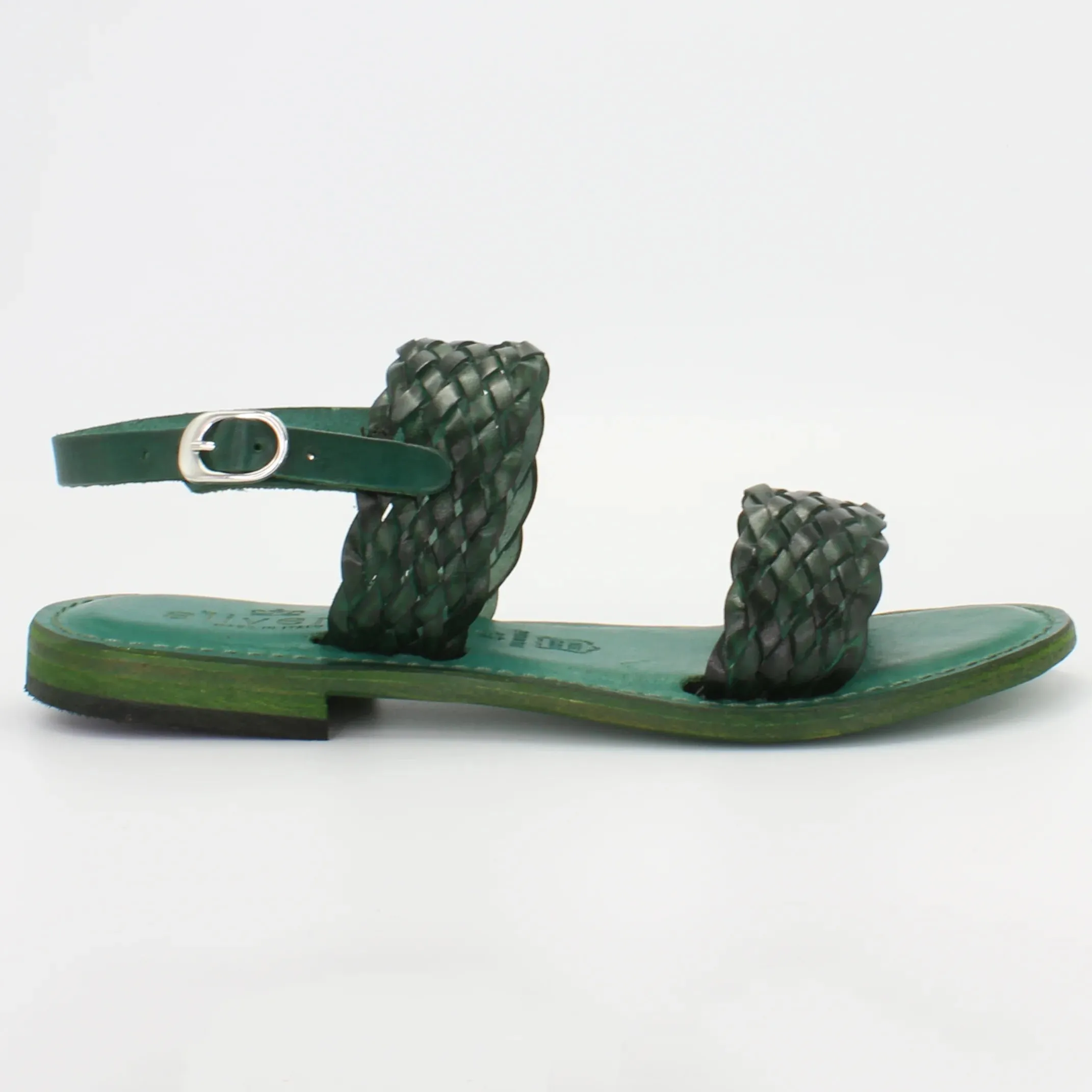 Women's woven sling-back sandal in calf leather verde (1040)