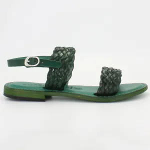 Women's woven sling-back sandal in calf leather verde (1040)