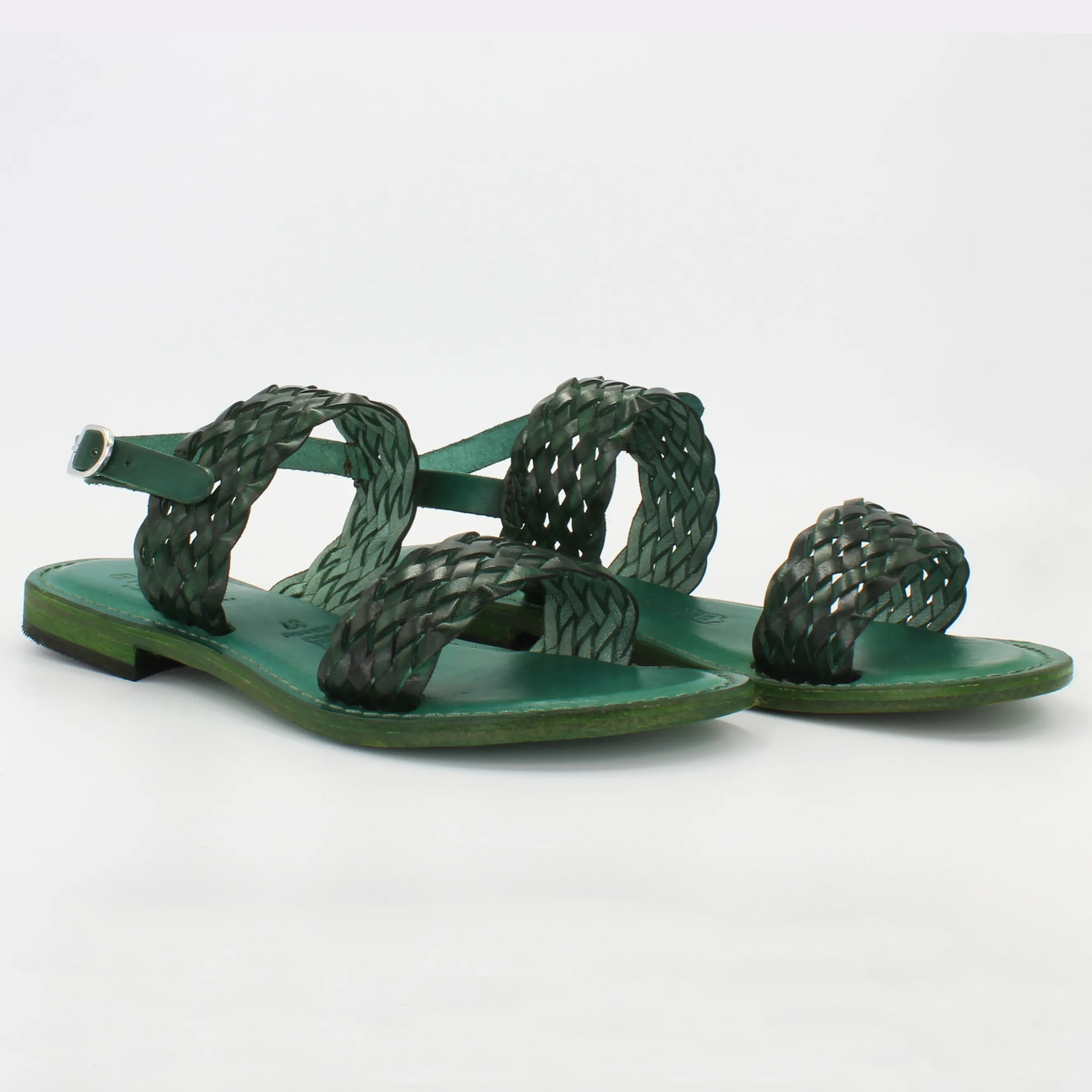 Women's woven sling-back sandal in calf leather verde (1040)