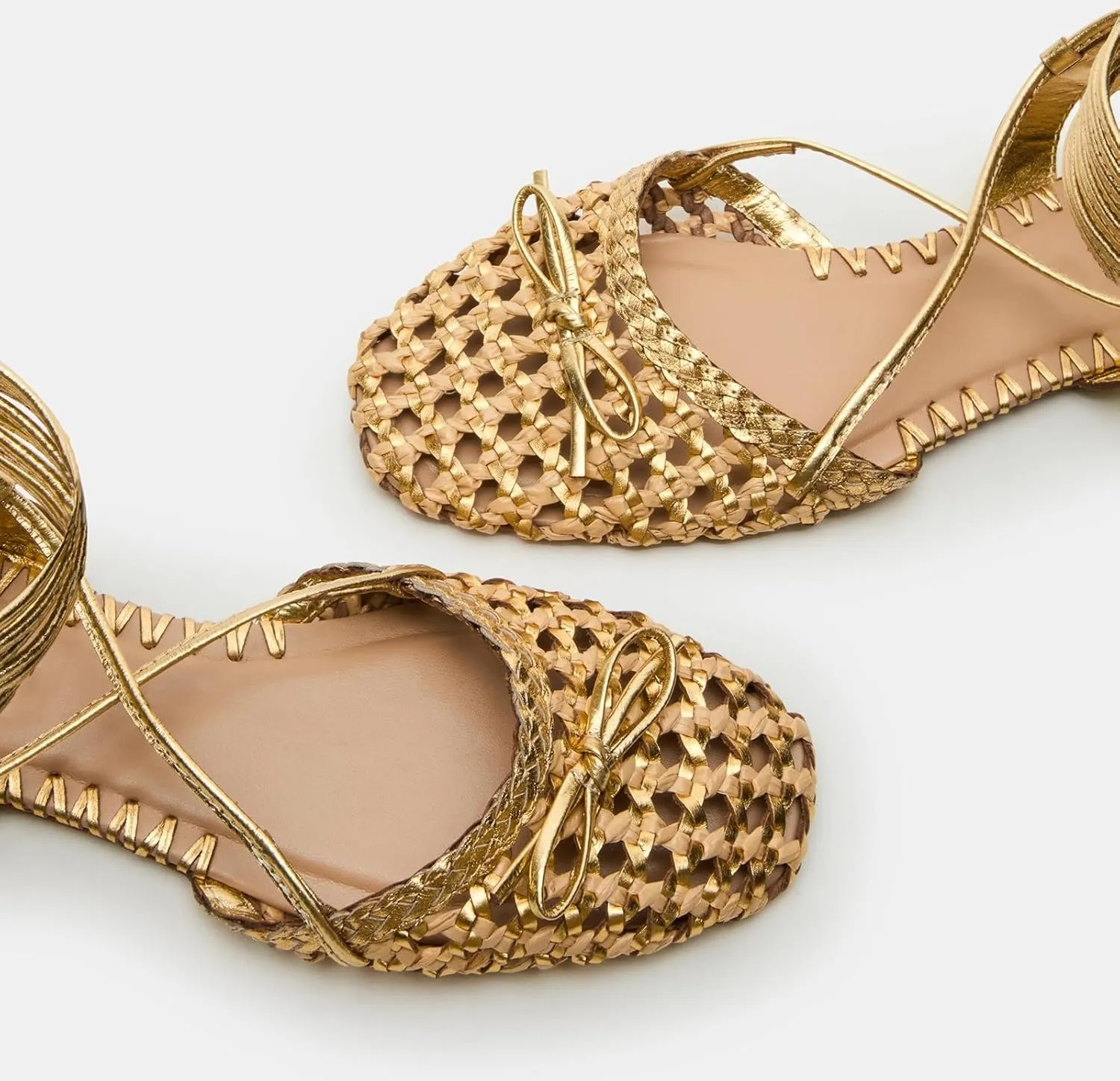 Woven Ballet Flats for Women Lace Up Closed Square Toe Summer Flats Shoes