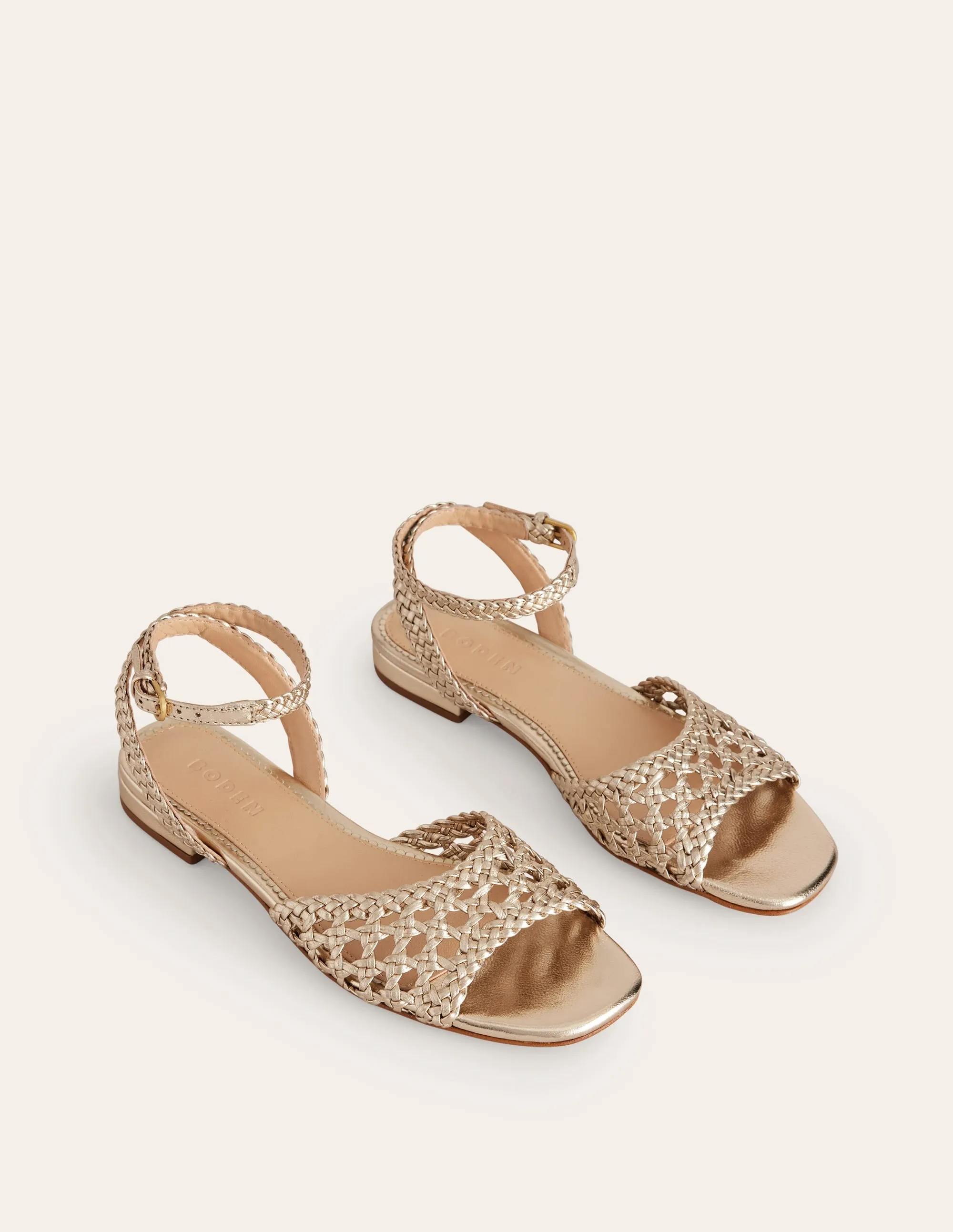 Woven Flat Sandals-Gold