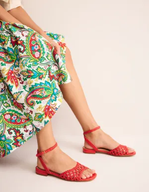 Woven Flat Sandals-Post Box Red