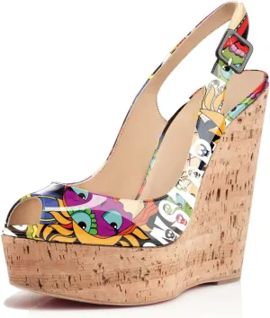 XYD Women Peep Toe Wedge Sandals Platform High Heel Bohemia Resort Slip On Slingback Shoes Size