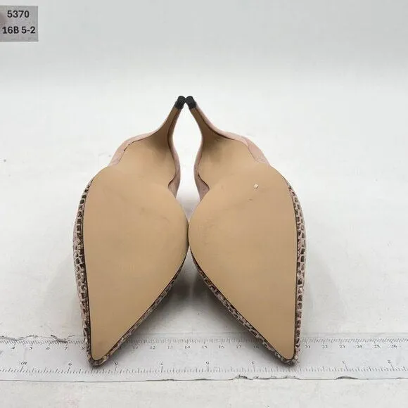 YDN Snakeskin Light Pink Mid Heels Slip on Loafer Pointy Toe Slide Suede Pumps