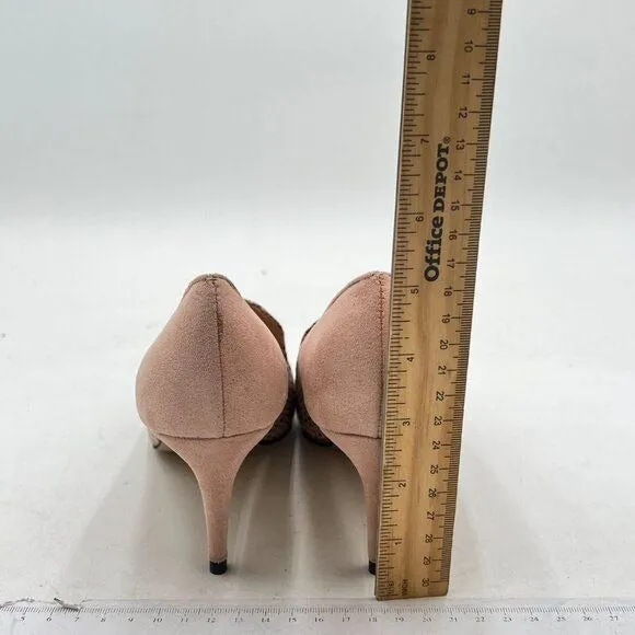 YDN Snakeskin Light Pink Mid Heels Slip on Loafer Pointy Toe Slide Suede Pumps