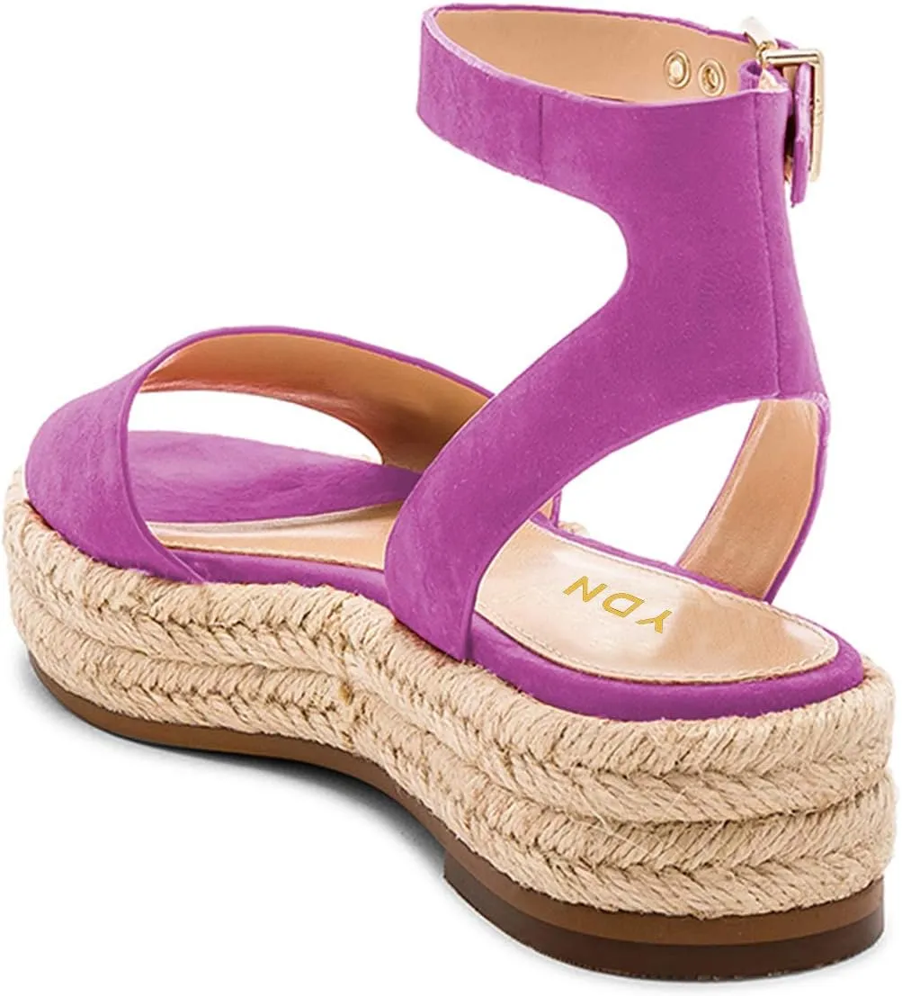 YDN Women Open Toe Ankle Strap Wedge Low Heel Espadrille Sandals Platform Summer Shoes Size 4-15 US