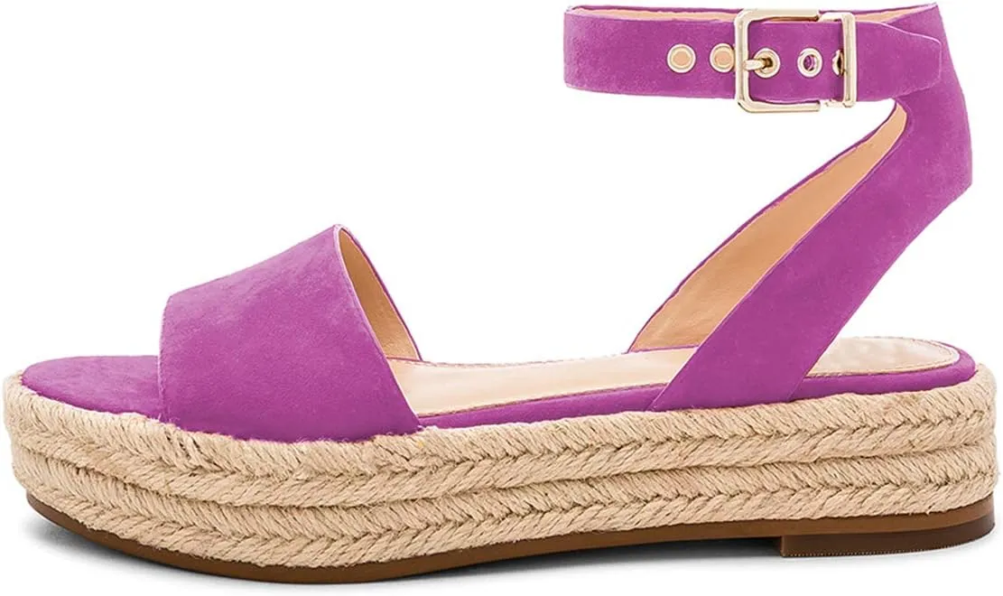YDN Women Open Toe Ankle Strap Wedge Low Heel Espadrille Sandals Platform Summer Shoes Size 4-15 US
