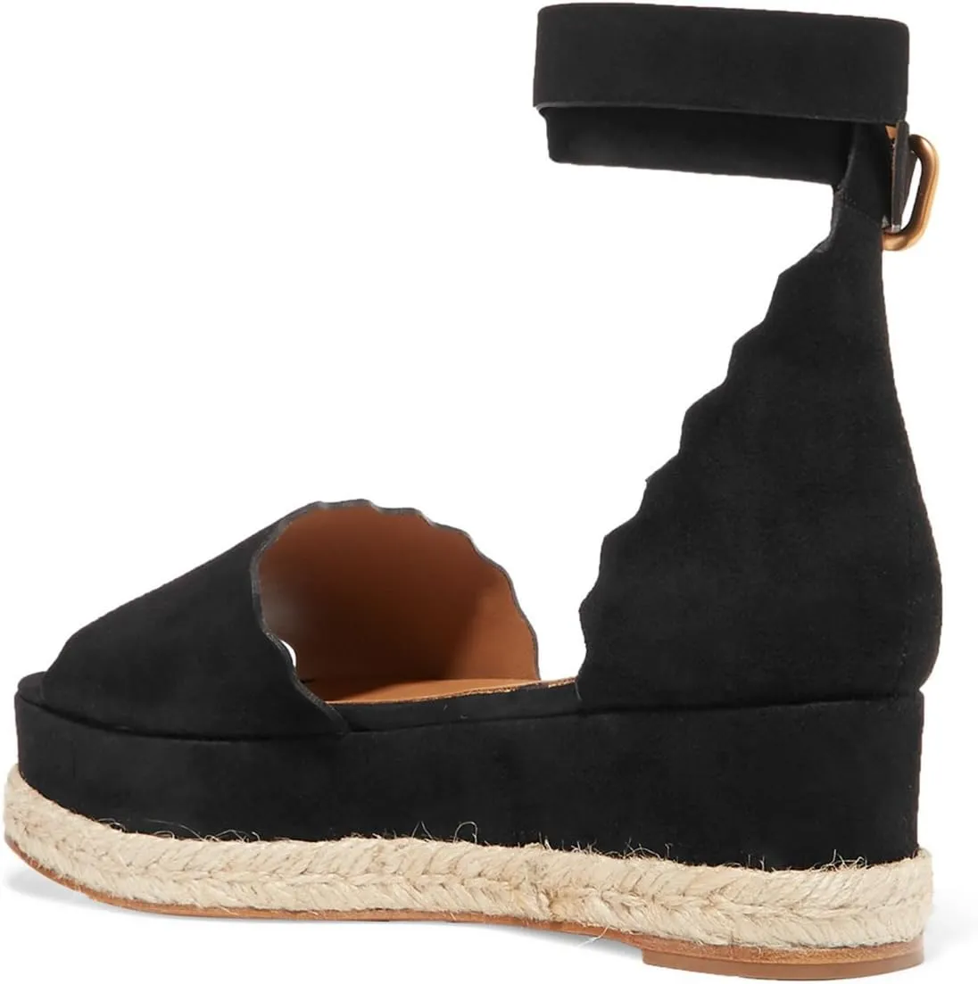 YDN Women Open Toe Platform Espadrille Sandals Ankle Strap Wedge Heel Pumps Wavy Edge Summer Shoes