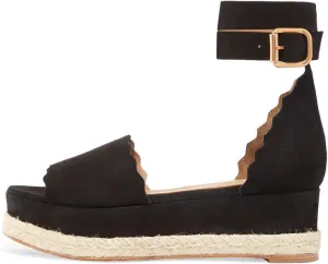 YDN Women Open Toe Platform Espadrille Sandals Ankle Strap Wedge Heel Pumps Wavy Edge Summer Shoes