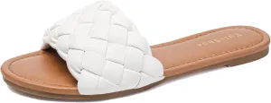 YULVSHOE Women's Braided Flat Sandals Fashion Woven Open Toe Slip On Slides Strappy Beach Sandals Slippers For Summer