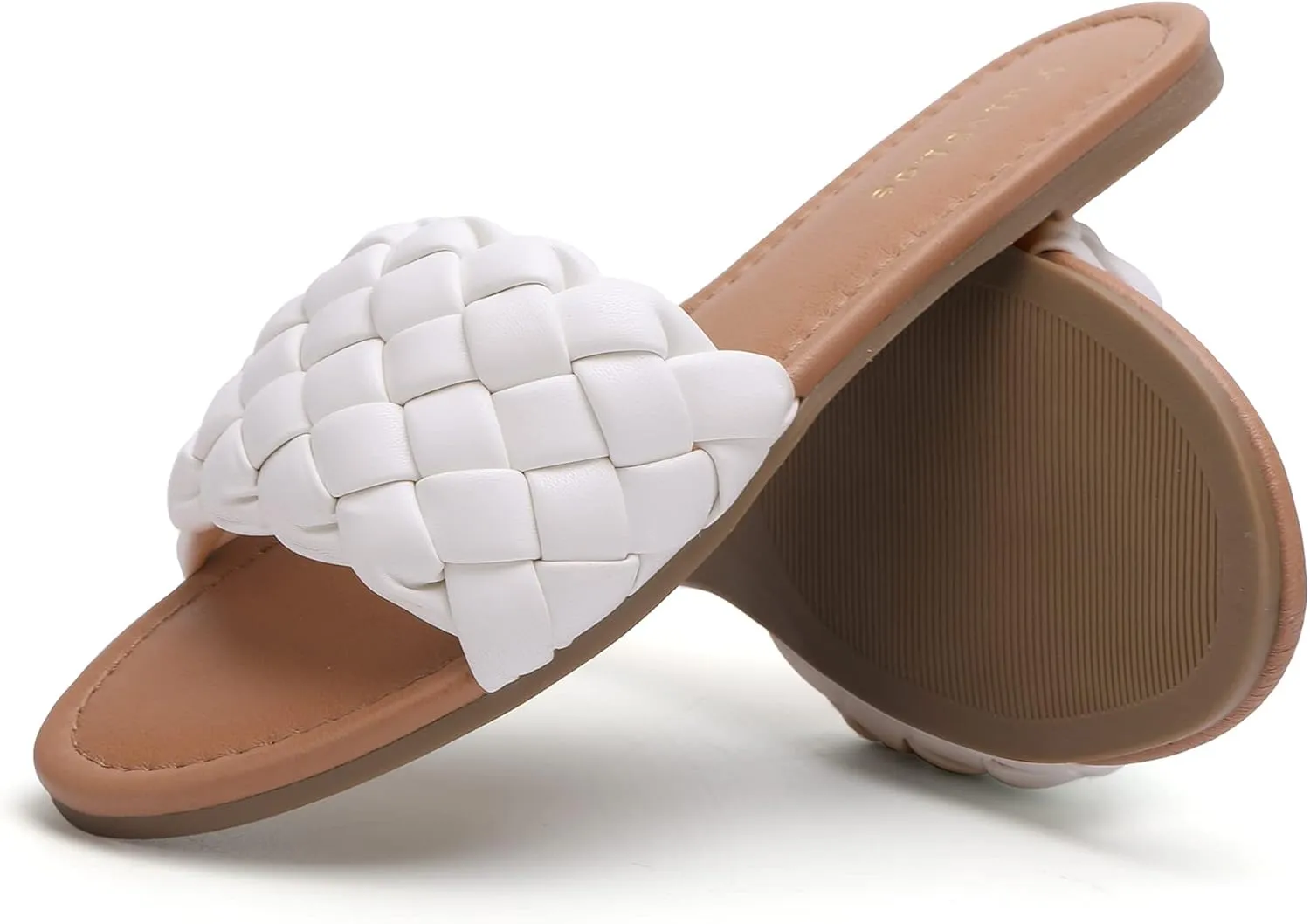 YULVSHOE Women's Braided Flat Sandals Fashion Woven Open Toe Slip On Slides Strappy Beach Sandals Slippers For Summer