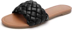 YULVSHOE Women's Braided Flat Sandals Fashion Woven Open Toe Slip On Slides Strappy Beach Sandals Slippers For Summer